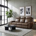Picture of Genuine Leather Camel Reclining Sofa