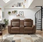 Picture of Genuine Leather Camel Reclining Loveseat