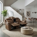 Picture of Genuine Leather Camel Reclining Loveseat