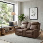 Picture of Genuine Leather Camel Reclining Loveseat