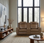 Picture of Genuine Leather Camel Reclining Loveseat