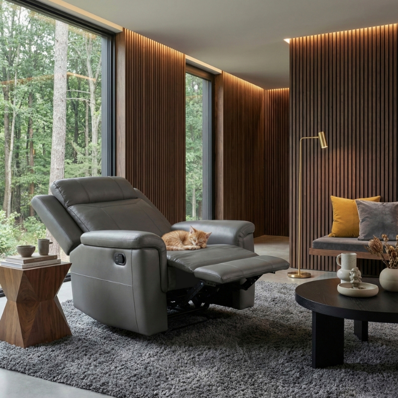 Picture of Genuine Leather Dark Gray Recliner