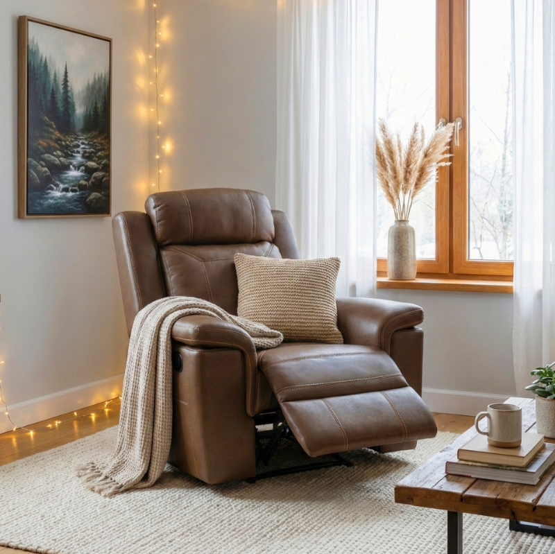 Picture of Genuine Leather Camel Recliner