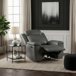 Picture of Genuine Leather Dark Gray Reclining Sofa, Loveseat and Recliner