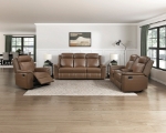 Picture of Genuine Leather Camel Reclining Sofa, Loveseat and Recliner
