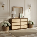 Picture of Solid Wood Brown or Natural Finish Dresser and Mirrors