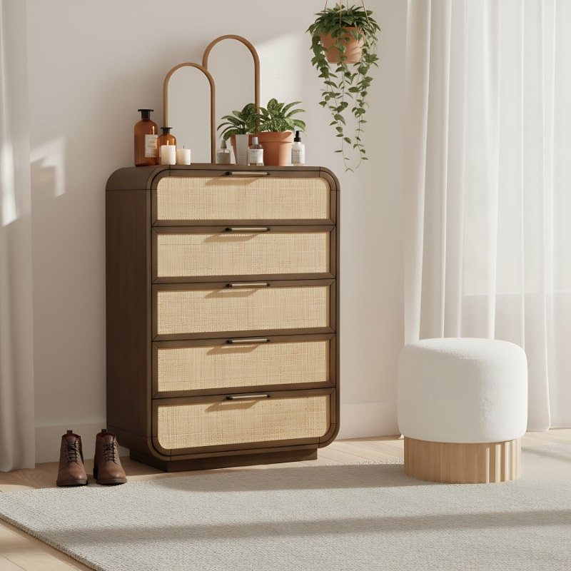 Picture of 34.5"W x 48"H Solid Wood Brown or Natural Finish Chest