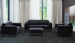 Picture of Black Leather Finish Sofa, Ottoman & Chair