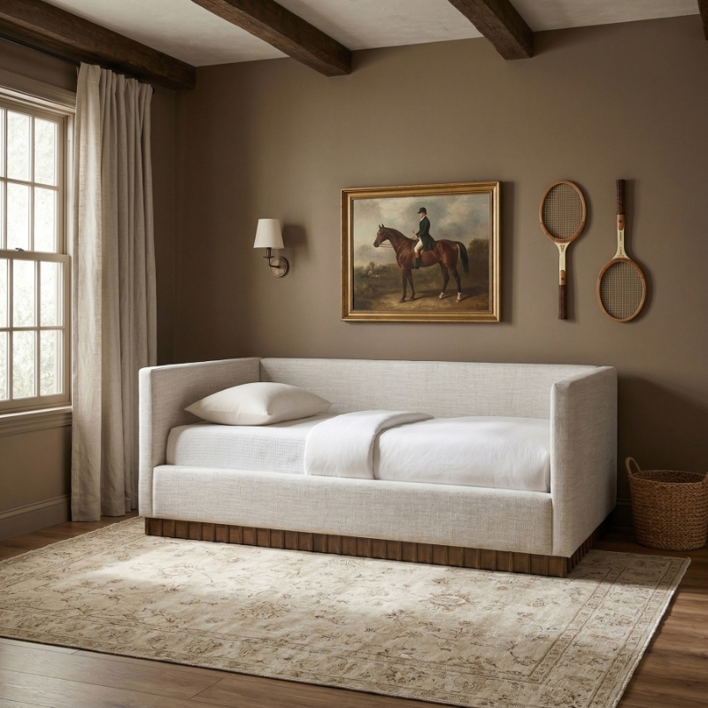Picture of Linen Textured Fabric Upholstered Twin DayBed