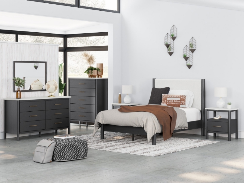 Picture of Black Full Upholstered Panel Bed