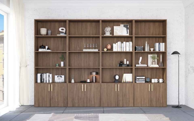 Picture of Walnut Finish Wall Unit With Gold Trim / With Crown / With Gold Trim and Crown Per Unit
