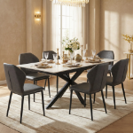 Picture of 62"-95" Extendable Dining Table Sintered Stone Tabletop with Steel Legs
