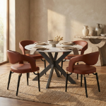 Picture of 60" Round Sintered Stone Top Dining Table with X-Shape Metal Legs