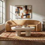 Picture of Curved Vegan Leather Sofa in Toast Finish