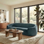 Picture of Curved Velvet Sofa in Taupe, Chocolate Brown, Mulberry and Cadet Blue