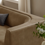 Picture of 86" Curved Back Vegan Leather Sofa in Mushroom or Toast