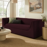 Picture of 86" Curved Back Performance Velvet Sofa in Alabaster, Taupe, Mulberry and Chocolate Brown