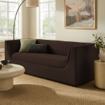 Picture of 86" Curved Back Performance Velvet Sofa in Alabaster, Taupe, Mulberry and Chocolate Brown
