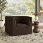 Picture of Curved Back Performance Velvet Armchair in Alabaster, Taupe and Chocolate Brown