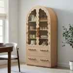 Picture of 76 Inch Arched Kitchen Pantry Cabinet in Light Oak and Walnut