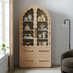 Picture of 76 Inch Arched Kitchen Pantry Cabinet in Light Oak and Walnut