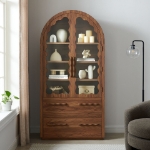 Picture of 76 Inch Arched Kitchen Pantry Cabinet in Light Oak and Walnut