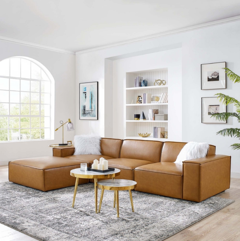 Picture of 4/5/6/7/8-Piece Vegan Leather Sectional Sofa in Tan