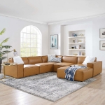 Picture of 4/5/6/7/8-Piece Vegan Leather Sectional Sofa in Tan