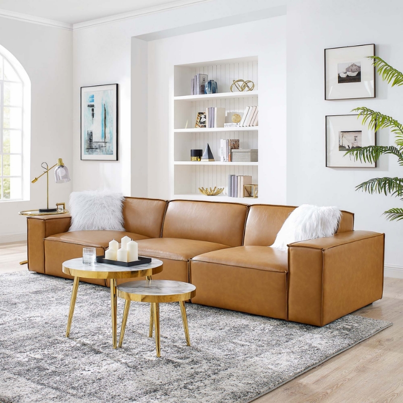 Picture of 3/4-Piece Vegan Leather Sofa in Tan