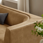 Picture of 86" Curved Back Vegan Leather Sofa in Mushroom or Toast