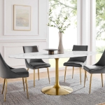 Picture of 48", 54", 60", 78" Oval Faux Marble Dining Table in White or Black Top and White, Black and Gold Base