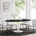 Picture of 48", 54", 60", 78" Oval Faux Marble Dining Table in White or Black Top and White, Black and Gold Base