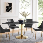 Picture of 48", 54", 60", 78" Oval Faux Marble Dining Table in White or Black Top and White, Black and Gold Base