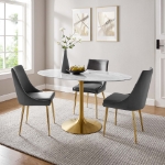 Picture of 48", 54", 60", 78" Oval Faux Marble Dining Table in White or Black Top and White, Black and Gold Base