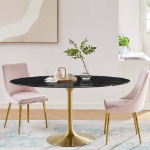 Picture of 48", 54", 60", 78" Oval Faux Marble Dining Table in White or Black Top and White, Black and Gold Base