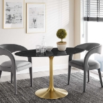 Picture of 48", 54", 60", 78" Oval Faux Marble Dining Table in White or Black Top and White, Black and Gold Base