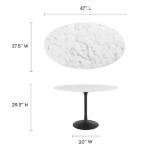 Picture of 48", 54", 60", 78" Oval Faux Marble Dining Table in White or Black Top and White, Black and Gold Base
