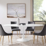 Picture of 48", 60", 78" Oval Wood Dining Table in White, Black and Walnut Top and White, Gold and Black Base