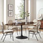 Picture of 48", 60", 78" Oval Wood Dining Table in White, Black and Walnut Top and White, Gold and Black Base