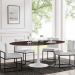 Picture of 48", 60", 78" Oval Wood Dining Table in White, Black and Walnut Top and White, Gold and Black Base
