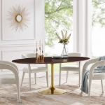 Picture of 48", 60", 78" Oval Wood Dining Table in White, Black and Walnut Top and White, Gold and Black Base