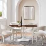 Picture of 48", 60", 78" Oval Wood Dining Table in White, Black and Walnut Top and White, Gold and Black Base