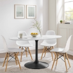 Picture of 48", 60", 78" Oval Wood Dining Table in White, Black and Walnut Top and White, Gold and Black Base