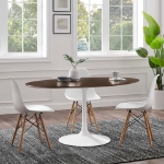 Picture of 48", 60", 78" Oval Wood Dining Table in White, Black and Walnut Top and White, Gold and Black Base