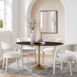Picture of 48", 60", 78" Oval Wood Dining Table in White, Black and Walnut Top and White, Gold and Black Base