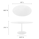 Picture of 48", 60", 78" Oval Wood Dining Table in White, Black and Walnut Top and White, Gold and Black Base
