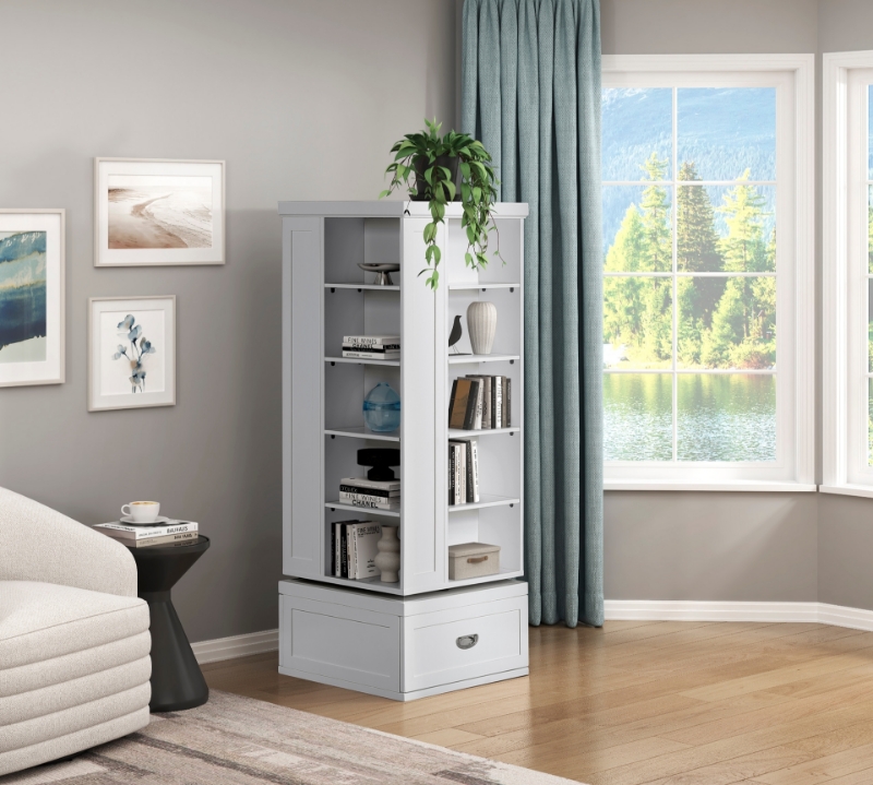 Picture of Swivel Bookcase in White, Grey and Blue Finish