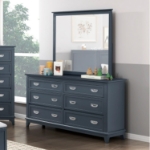 Picture of 6 Drawer White, Grey and Blue Finish Dresser and Mirror