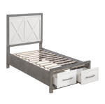 Picture of Twin Platform Bed with Footboard Storage in Ivory and Gray Finish