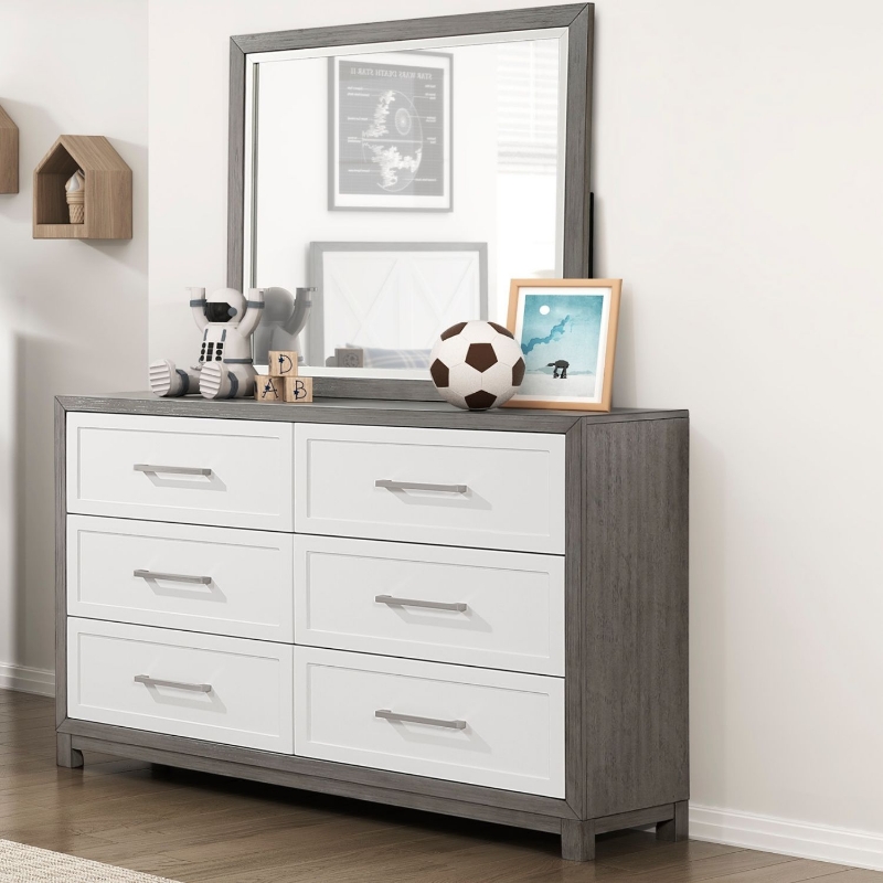 Picture of 6 Drawer Dresser and Mirror in Ivory and Gray Finish